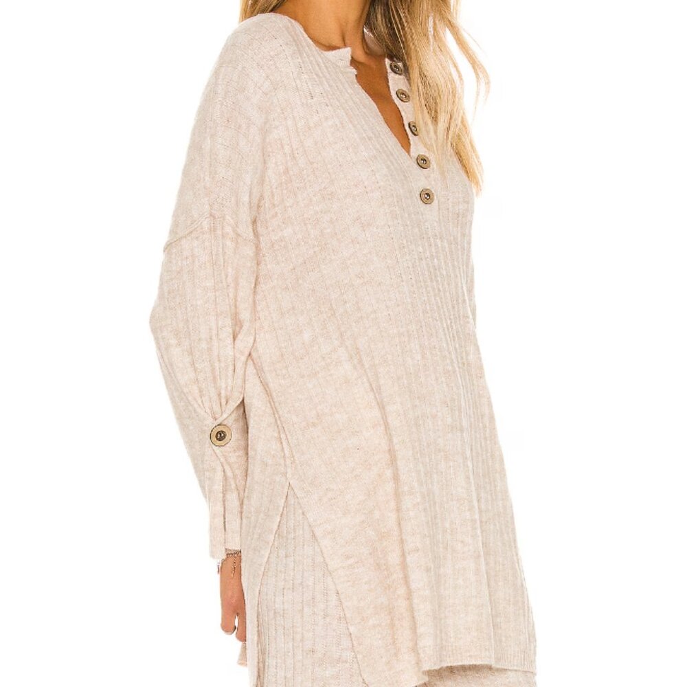 Free People New Around the Clock Pullover Ribbed Knit Sweater in Oatmeal Size XS - Picture 3 of 13